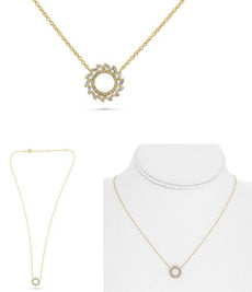 .24CT DIAMOND 14K YELLOW GOLD 3D ROUND & BAGUETTE CIRCLE OF LIFE FLORAL NECKLACE