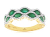 1.96CT DIAMOND & AAA EMERALD 14KT YELLOW GOLD 2 ROW MULTI WAVE ANNIVERSARY RING