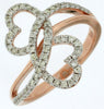ESTATE .41CT DIAMOND 14K WHITE & ROSE GOLD 3D DOUBLE HEART CRISS CROSS LOVE RING