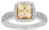 0.74CT WHITE & FANCY YELLOW DIAMOND 14KT 2 TONE GOLD CLUSTER FRIENDSHIP LOVE RING
