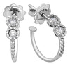 ESTATE .40CT DIAMOND 18KT WHITE GOLD CLASSIC DOUBLE FLOWER HOOP HANGING EARRINGS