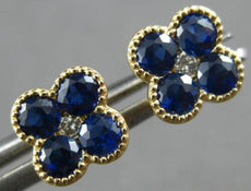 1.2CT DIAMOND & AAA SAPPHIRE 14KT YELLOW GOLD 3D INVISIBLE FLOWER STUD EARRINGS