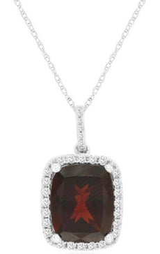 4.97CT DIAMOND & AAA GARNET 14KT WHITE GOLD 3D CUSHION & ROUND FLOATING PENDANT