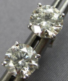 ESTATE LARGE 1.42CT DIAMOND 14K WHITE GOLD ROUND 4 PRONG SOLITAIRE STUD EARRINGS