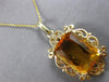 LARGE 12.0CT AAA CITRINE 14KT YELLOW GOLD CUSHION OPEN FILIGREE FLOATING PENDANT
