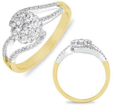 .70CT DIAMOND 14KT 2 TONE GOLD CLUSTER FLOWER DOUBLE LEAF CRISS CROSS FUN RING
