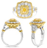 2.26CT WHITE & FANCY YELLOW DIAMOND 18KT 2 TONE GOLD ROUND & CUSHION FLORAL RING