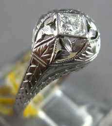 ANTIQUE ART DECO .05CT OLD MINE DIAMOND 18K WHITE GOLD 3D ENGAGEMENT RING #27469