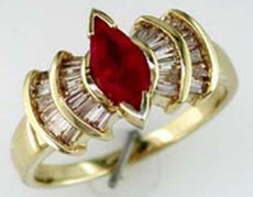 .95CT DIAMOND & AAA RUBY 14KT YELLOW GOLD 3D MARQUISE & BAGUETTE FRIENDSHIP RING