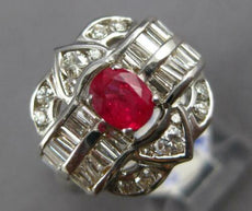 2.0CT DIAMOND & AAA RUBY 18KT WHITE GOLD OVAL ROUND & BAGUETTE ENGAGEMENT RING