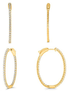 LARGE 2.0CT DIAMOND 14K YELLOW GOLD 3D INSIDE OUT HOOP OVAL FUN HANGING EARRINGS