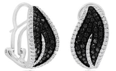 1.97CT WHITE & BLACK DIAMOND 14KT WHITE GOLD 3D LEAF CLIP ON HANGING EARRINGS