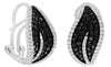 1.97CT WHITE & BLACK DIAMOND 14KT WHITE GOLD 3D LEAF CLIP ON HANGING EARRINGS