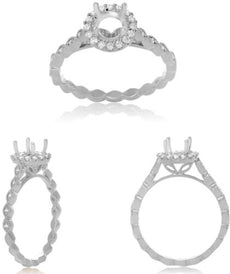 .17CT DIAMOND 14KT WHITE GOLD ROUND 3D HALO FILIGREE SEMI MOUNT ENGAGEMENT RING