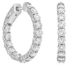 2.85CT DIAMOND 14KT WHITE GOLD 3D SHARED PRONG INSIDE OUT HOOP HANGING EARRINGS