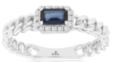 .44CT DIAMOND & AAA SAPPHIRE 14KT WHITE GOLD EMERALD CUT & ROUND ENGAGMENT RING