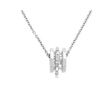 ESTATE .14CT DIAMOND 14K WHITE GOLD ROUND & BAGUETTE BAR BARREL FLOATING PENDANT