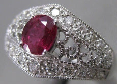 WIDE ANTIQUE 1.73CTW DIAMOND RUBY 18K W GOLD FILIGREE COCKTAIL RING 13MM #18441