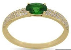 .56CT DIAMOND & AAA EMERALD 14KT YELLOW GOLD OVAL & ROUND 3 ROW ENGAGEMENT RING