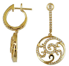 ESTATE .45CT DIAMOND 14KT YELLOW GOLD CIRCULAR OPEN FILIGREE FUN HANGING EARRING