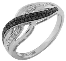 .26CT WHITE & BLACK DIAMOND 14KT WHITE GOLD 3D MULTI ROW CRISS CROSS FUN RING