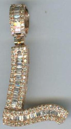.49CT DIAMOND 14KT ROSE GOLD 3D ROUND & BAGUETTE L INITIAL FUN FLOATING PENDANT