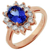 Estate 2.05Ct Diamond & AAA Tanzanite 14K Rose Gold Oval & Round Flower Engagement Ring