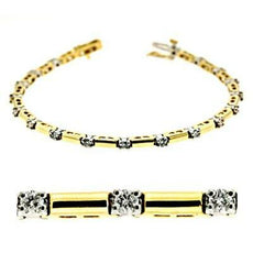3.0CT DIAMOND 14KT 2 TONE GOLD 3D CLASSIC ROUND BY THE YARD BAR TENNIS BRACELET