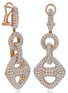 LARGE 8.55CT DIAMOND 18KT ROSE GOLD 3D ROUND LOVE KNOT CLIP ON HANGING EARRINGS
