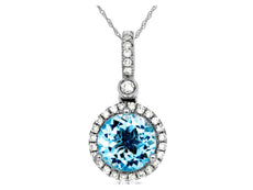 1.68CT DIAMOND & AAA BLUE TOPAZ 14KT WHITE GOLD 3D ROUND HALO FLOATING PENDANT