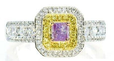 1.06CT WHITE PINK & FANCY YELLOW DIAMOND 18KT TRI COLOR GOLD 3D ENGAGEMENT RING