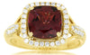 LARGE 3.05CT DIAMOND & AAA GARNET 14KT YELLOW GOLD CUSHION & ROUND HALO FUN RING