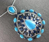 EXTRA LARGE 29.73CT DIAMOND & AAA SAPPHIRE & TURQUOISE 14K WHITE GOLD 3D PENDANT