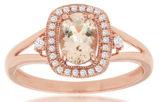 .77CT DIAMOND & AAA MORGANITE 14KT ROSE GOLD OVAL & ROUND SQUARE ENGAGEMENT RING