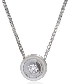 .01CT DIAMOND 18KT WHITE GOLD 3D ROUND SOLITAIRE MATTE & SHINY FLOATING PENDANT