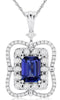 1.4CT DIAMOND & AAA TANZANITE 14K WHITE GOLD ROUND & BAGUETTE FLOWER FUN PENDANT