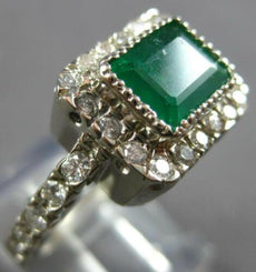 WIDE 3.0CT DIAMOND & AAA EMERALD 14KT WHITE GOLD 3D SQUARE HALO ENGAGEMENT RING