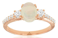 1.35CT DIAMOND & AAA OPAL 14KT ROSE GOLD 3D OVAL & ROUND 3 STONE FRIENDSHIP RING