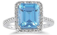 4.78CT DIAMOND & AAA BLUE TOPAZ 14KT WHITE GOLD 3D SQUARE HALO ENGAGEMENT RING