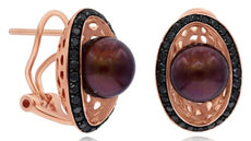 LARGE .65CT BLACK DIAMOND & AAA BROWN SOUTH SEA PEARL 14KT YELLOW GOLD EARRINGS