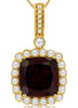 LARGE 4.07CT DIAMOND & AAA RHODOLITE 14KT YELLOW GOLD 3D CUSHION & ROUND PENDANT