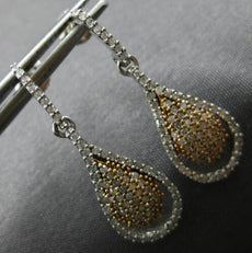 ESTATE .50CT DIAMOND 14KT 2 TONE GOLD CLASSIC CLUSTER TEAR DROP HANGING EARRINGS