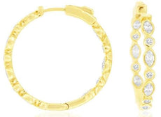 1.75CT DIAMOND 14KT YELLOW GOLD ROUND & MARQUISE SHAPE INSIDE OUT HOOP EARRINGS