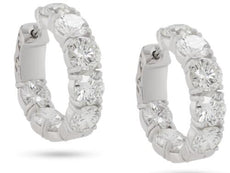 WIDE 7.35CT DIAMOND 18KT WHITE GOLD 3D INSIDE OUT HOOP HUGGIE HANGING EARRINGS