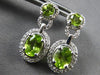2.25CT DIAMOND & AAA PERIDOT 14KT WHITE GOLD OVAL & ROUND HALO HANGING EARRINGS