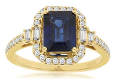 2.25CT DIAMOND & AAA SAPPHIRE 14KT YELLOW GOLD EMERALD CUT & ROUND OCTAGON RING