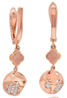 .22CT DIAMOND 18KT ROSE GOLD FLORAL FILIGREE DICE LEVERBACK FUN HANGING EARRINGS