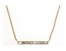ESTATE .14CT DIAMOND 14KT YELLOW GOLD 3D BAGUETTE CHANNEL SIDEWAY BAR NECKLACE