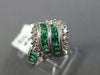 ESTATE WIDE 1.18CT DIAMOND & AAA EMERALD 14KT WHITE GOLD 3D LEAF MULTI WAVE RING