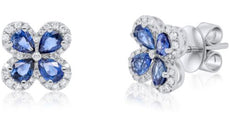 ESTATE 1.69CT DIAMOND & AAA SAPPHIRE 18K WHITE GOLD CLASSIC FLOWER STUD EARRINGS